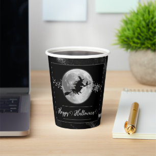 Black Witch Silhouette Halloween Paper Cups