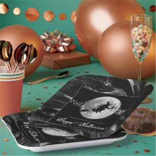 Black Witch Silhouette Halloween Paper Plate