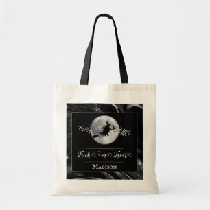 Black Witch Silhouette Halloween Trick or Treat Tote Bag