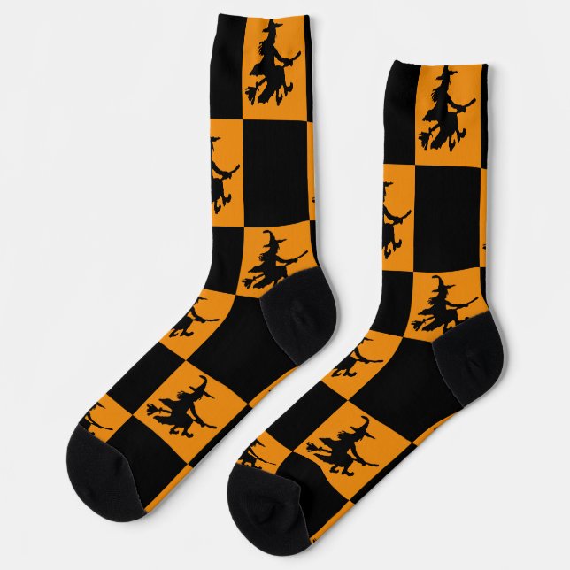 Black Witches Black & Orange Chequered Socks (Left)