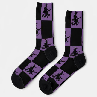 Black Witches Black & Purple Chequered Socks