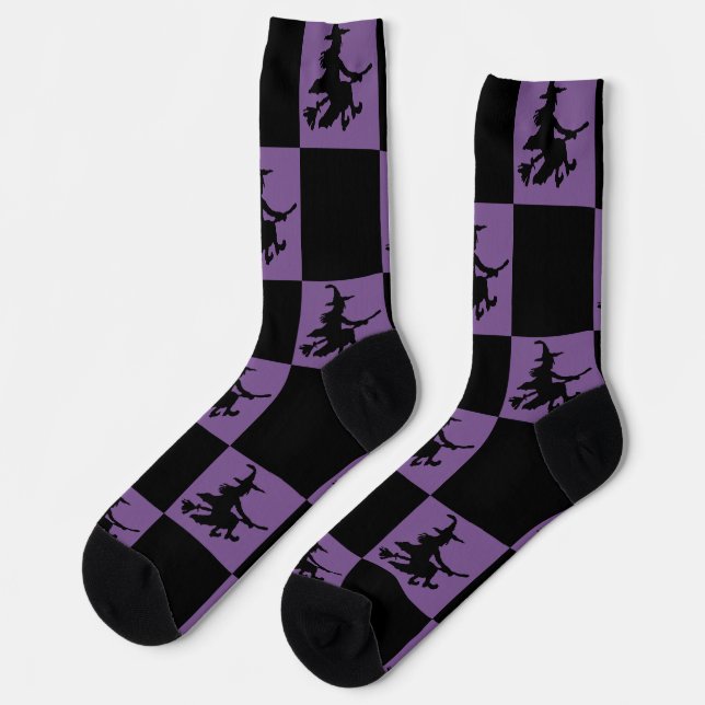 Black Witches Black & Purple Chequered Socks (Left)