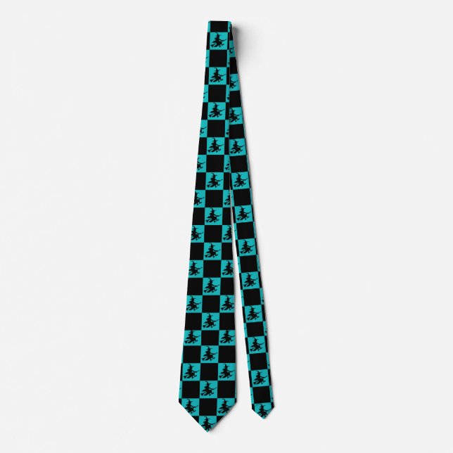 Black Witches Black & Teal Chequered Tie (Front)