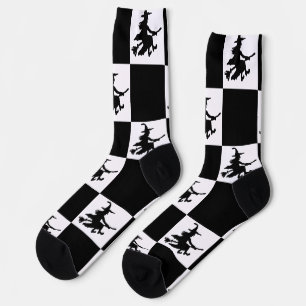 Black Witches Black & White Checkered Socks
