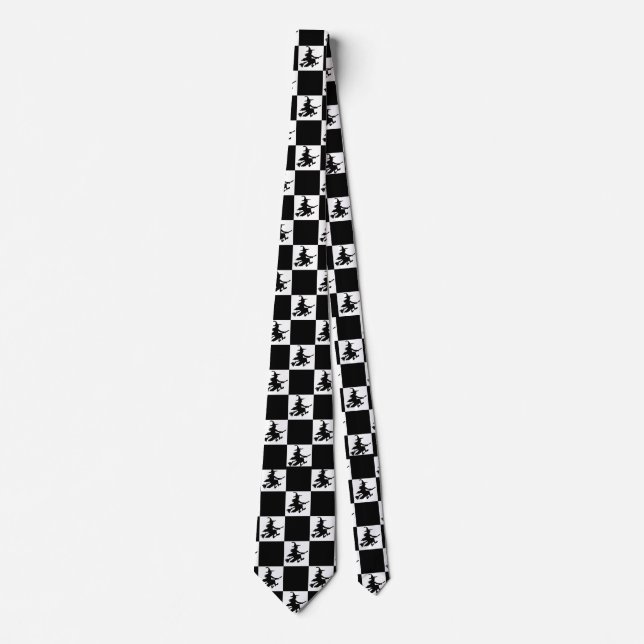 Black Witches Black & White Chequered Tie (Front)