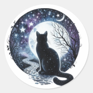 Black Witches Cat Halloween Stickers