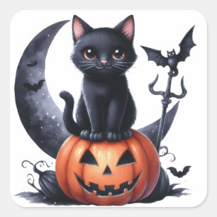 Black Witches Cat Halloween Stickers