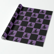 Black Witches on Purple Chequered Wrapping Paper