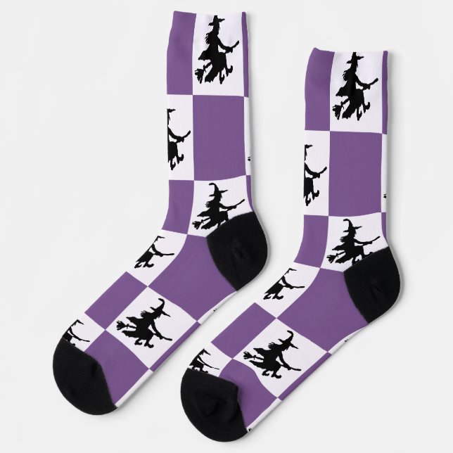 Black Witches Purple & White Chequered Socks (Left)