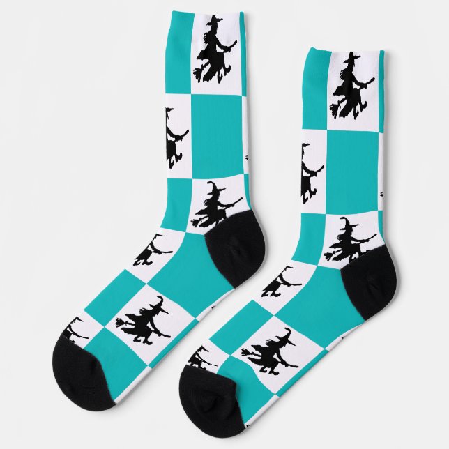 Black Witches Teal & White Chequered Socks (Left)