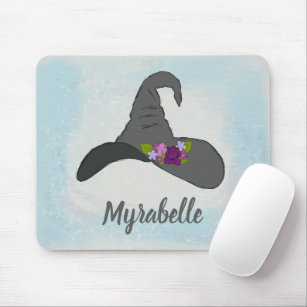 Black Witch's Hat with Flowers Personalised Mouse Mat