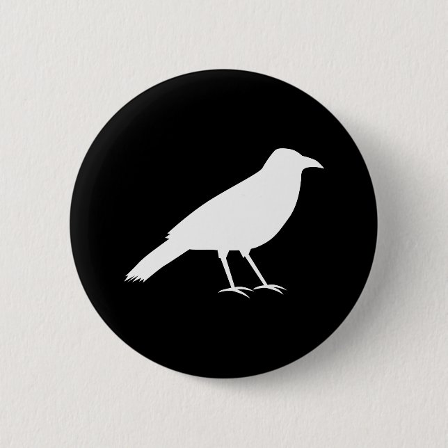 Black with a White Crow. 6 Cm Round Badge (Front)