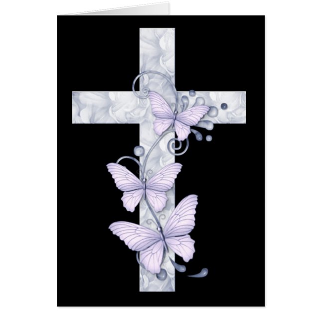 Black with Blue Cross & Butterflies Christian Card (Front)