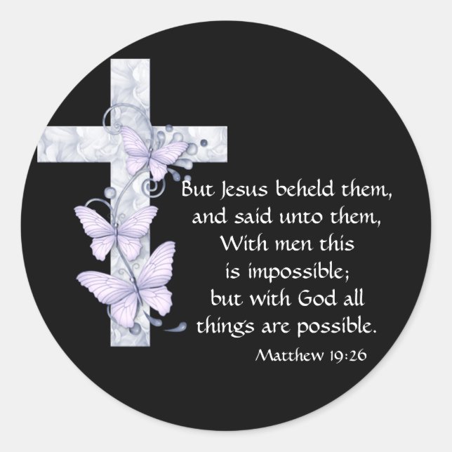 Black with Blue Cross & Butterflies Stickers (Front)