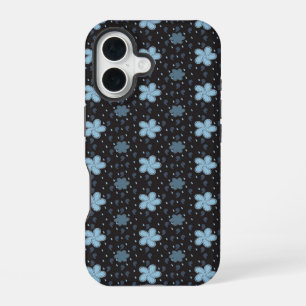 Black with Blue Paisley Flowers iPhone 16 Case