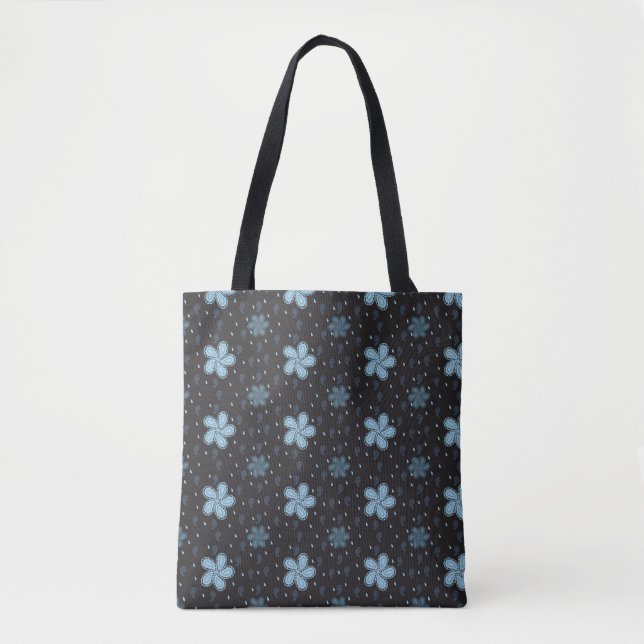 Black with Blue Paisley Flowers Tote Bag (Front)