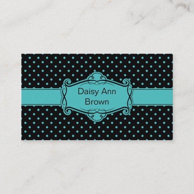 Black with Blue Polka Dots Business Card (Front)