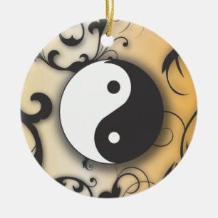 Black With Bronze Yin & Yang Ceramic Tree Decoration