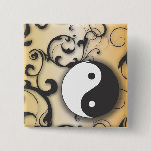 Black with Bronze Yin & Yang with scrolls 15 Cm Square Badge