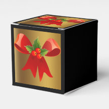 Black with Brushed Gold and Red Bow Favor Box