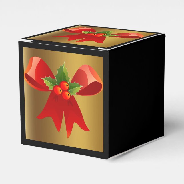 Black with Brushed Gold and Red Bow Favor Box (Front Side)
