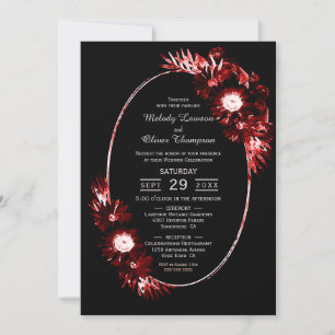 Black with Burgundy Red Floral Wedding Invitation