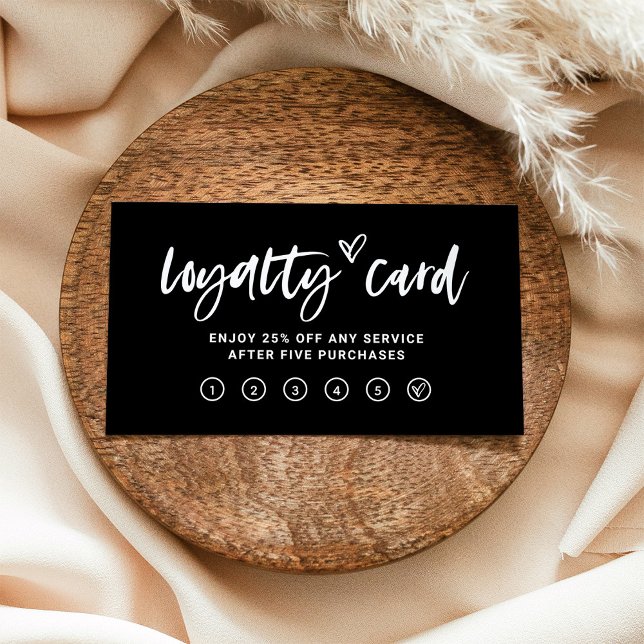 Black with Casual Script and Heart Loyalty Card (Creator Uploaded)