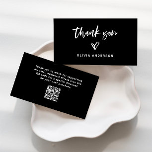 Black with Casual Script and Heart Thank You Business Card