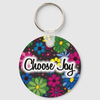 Black with Colourful Flowers Choose Joy Keychain