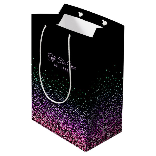 Black With Colourful Glitter Accent Medium Gift Bag (Back Angled)