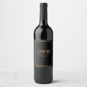 Black with Copper Monogram and Frame Wine Label