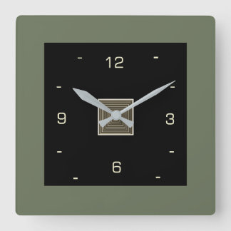 Black with Cream Numerals and Olive Border Square Wall Clock