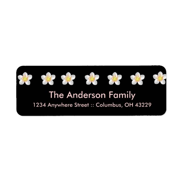 Black with Daisy Flower Chic Return Address Labels (Front)