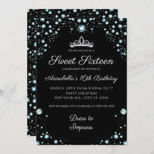 Black with Diamonds Birthday Invitations