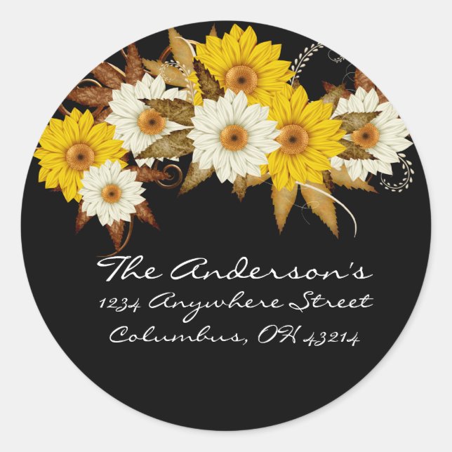 Black with Fall Flowers Address Labels (Front)