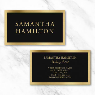 Black with Faux Gold Brushed Foil Border Business Card
