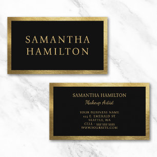 Black with Faux Gold Texture Look Foil Border Business Card