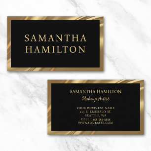 Black with Faux Gold Wave Foil Border Business Card