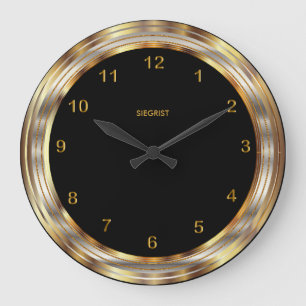 Black with Faux Metallic Gold Frame Large Clock