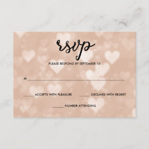 Black with Faux Rose Gold Bokeh Hearts RSVP Card