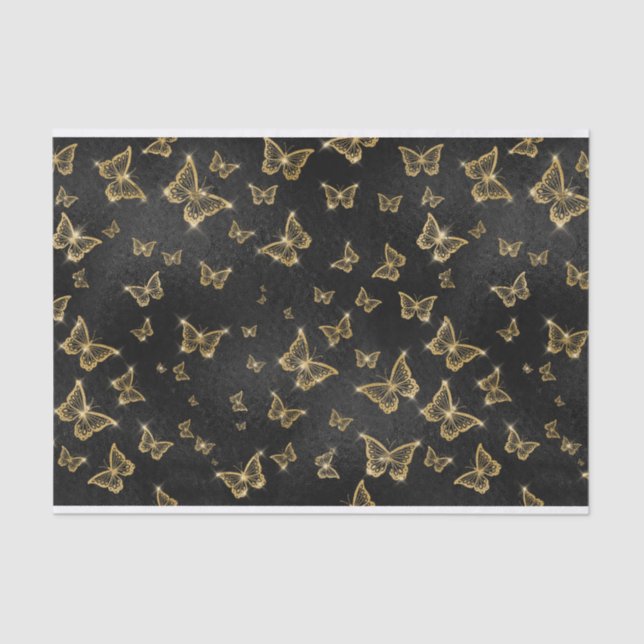 BLACK WITH GOLD BUTTERFLIES TISSUE PAPER (Front)