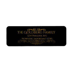 Black with gold embellishments return address 