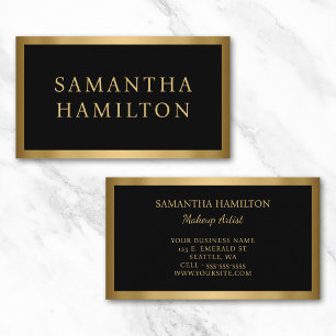 Black with Gold Faux Foil Border Business Card