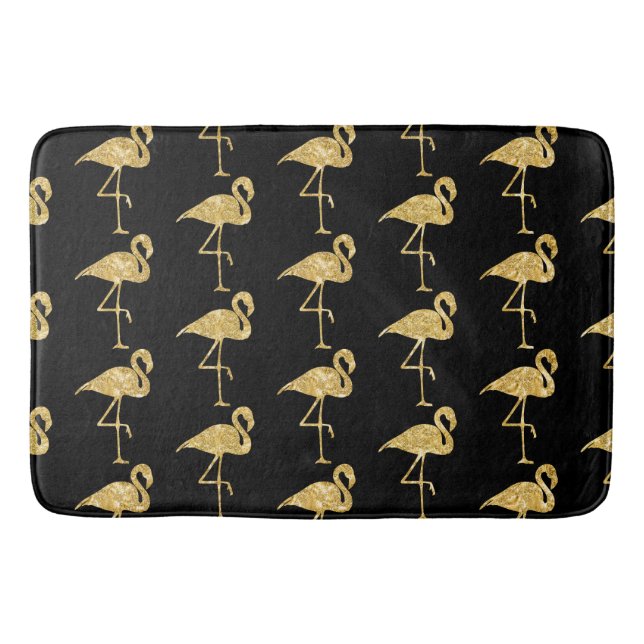 BLACK WITH GOLD FLAMINGOS BATH MAT (Front)