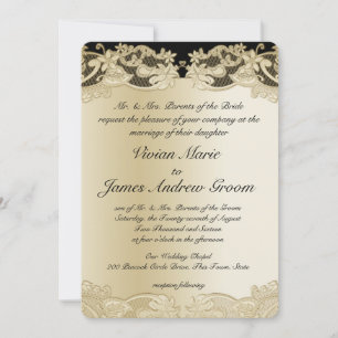 Black with Gold Floral Design Wedding Invitation
