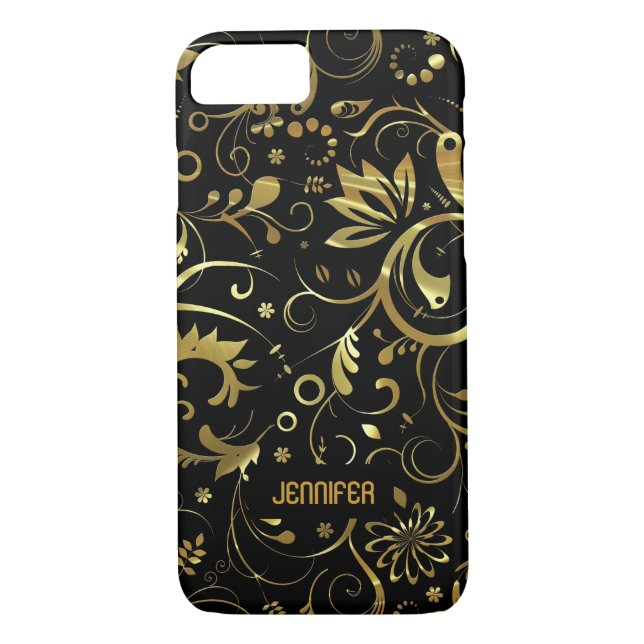 Black With Gold Floral Fabric Pattern Case-Mate iPhone Case (Back)