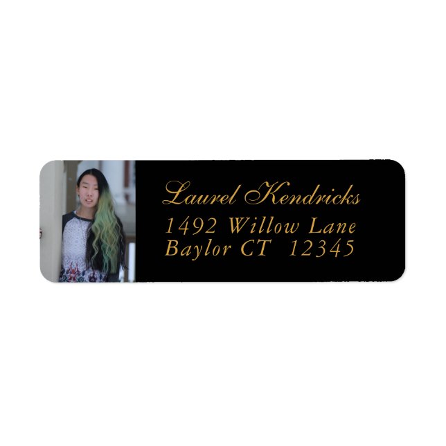 Black with Gold Foil Graduate Return Address Label (Front)