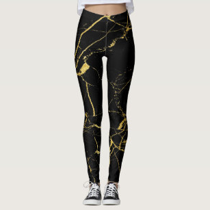 Black with Gold Foil Marble Pattern Leggings
