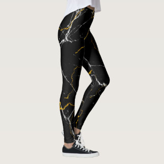 Black with gold foil marble pattern leggings