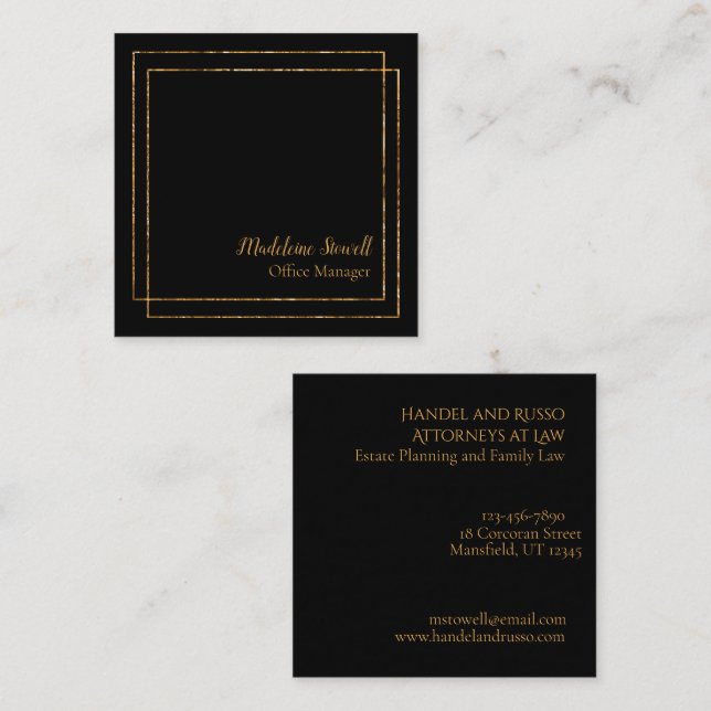 Black With Gold Foil Modern Minimalistic   Square Business Card (Front/Back)